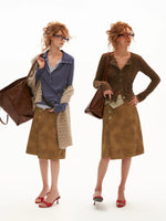 Vintage Washed Leather Midi Skirt