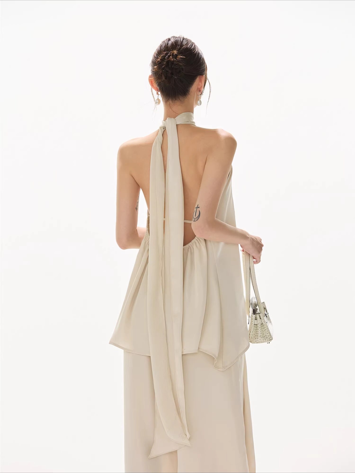 Satin Halter Tie Asymmetric Top