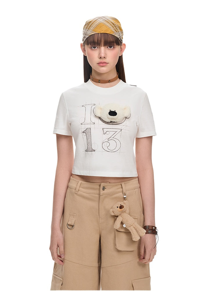 Detachable Semi-three-dimensional Bear Illustration T-shirt