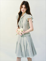 Silk Tie Blouse & Skirt Set