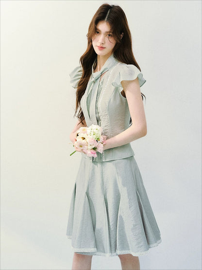 Silk Tie Blouse &amp; Skirt Set
