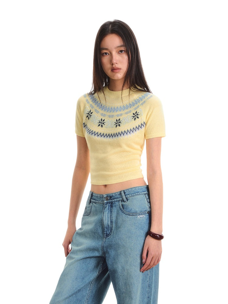 Fair Isle Jacquard Knit T-shirt