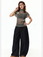 Vintage Plaid Mesh Short Sleeve Top