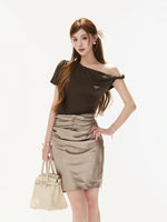 Ruched One-Shoulder Knit Top