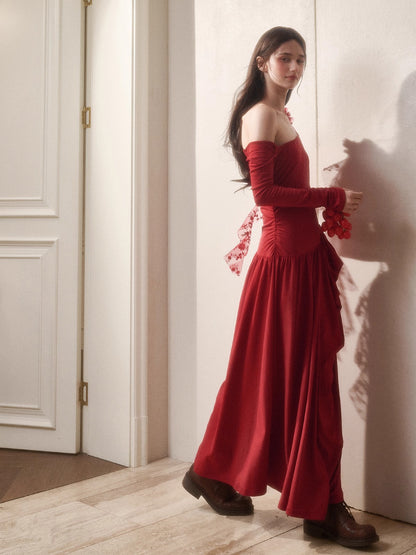 Berry Glaze Off-Shoulder Knit Maxi Dress