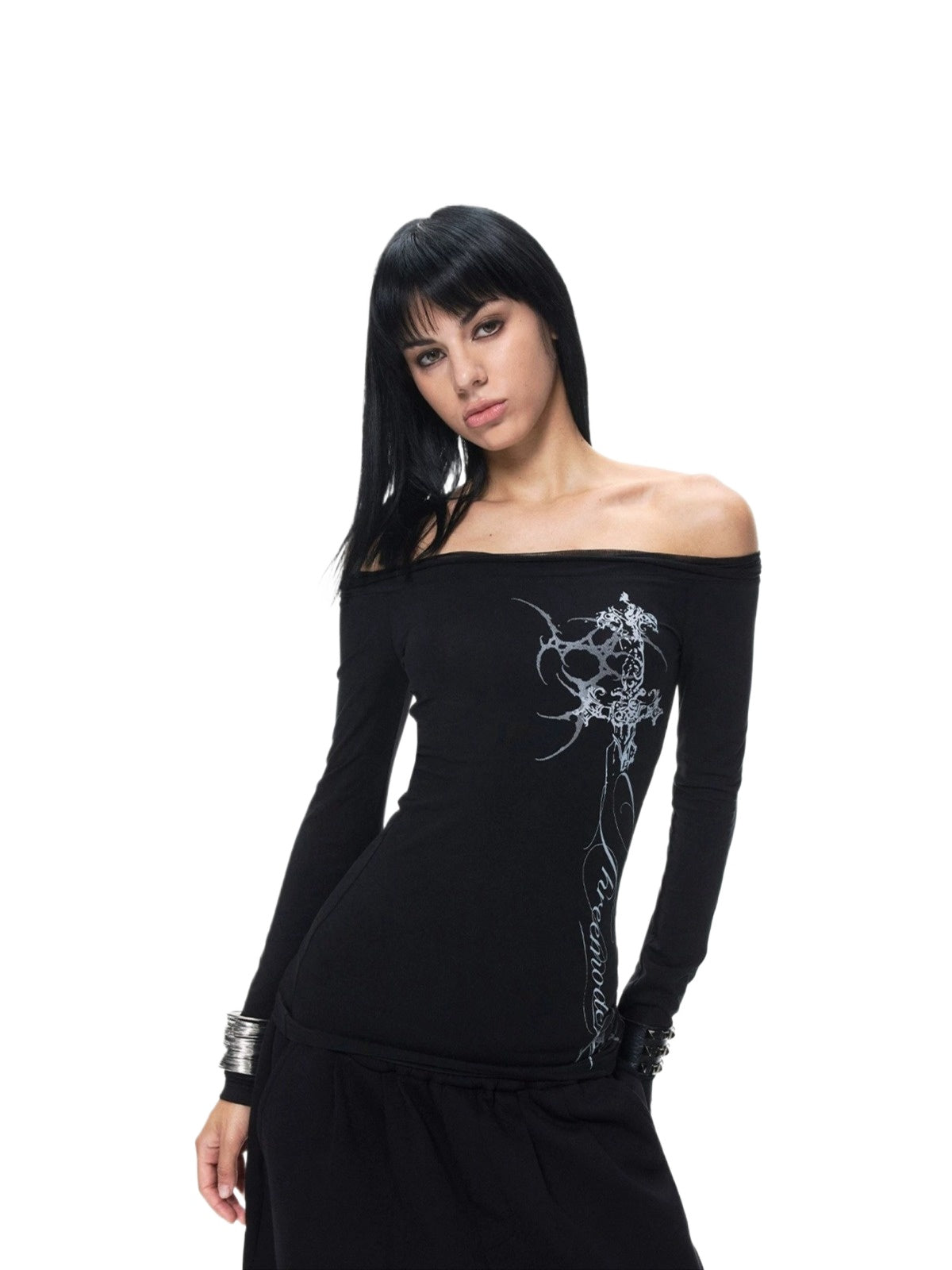 Gothic Off-Shoulder Printed Top