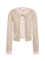 Contrast Layered Bow Knit Cardigan