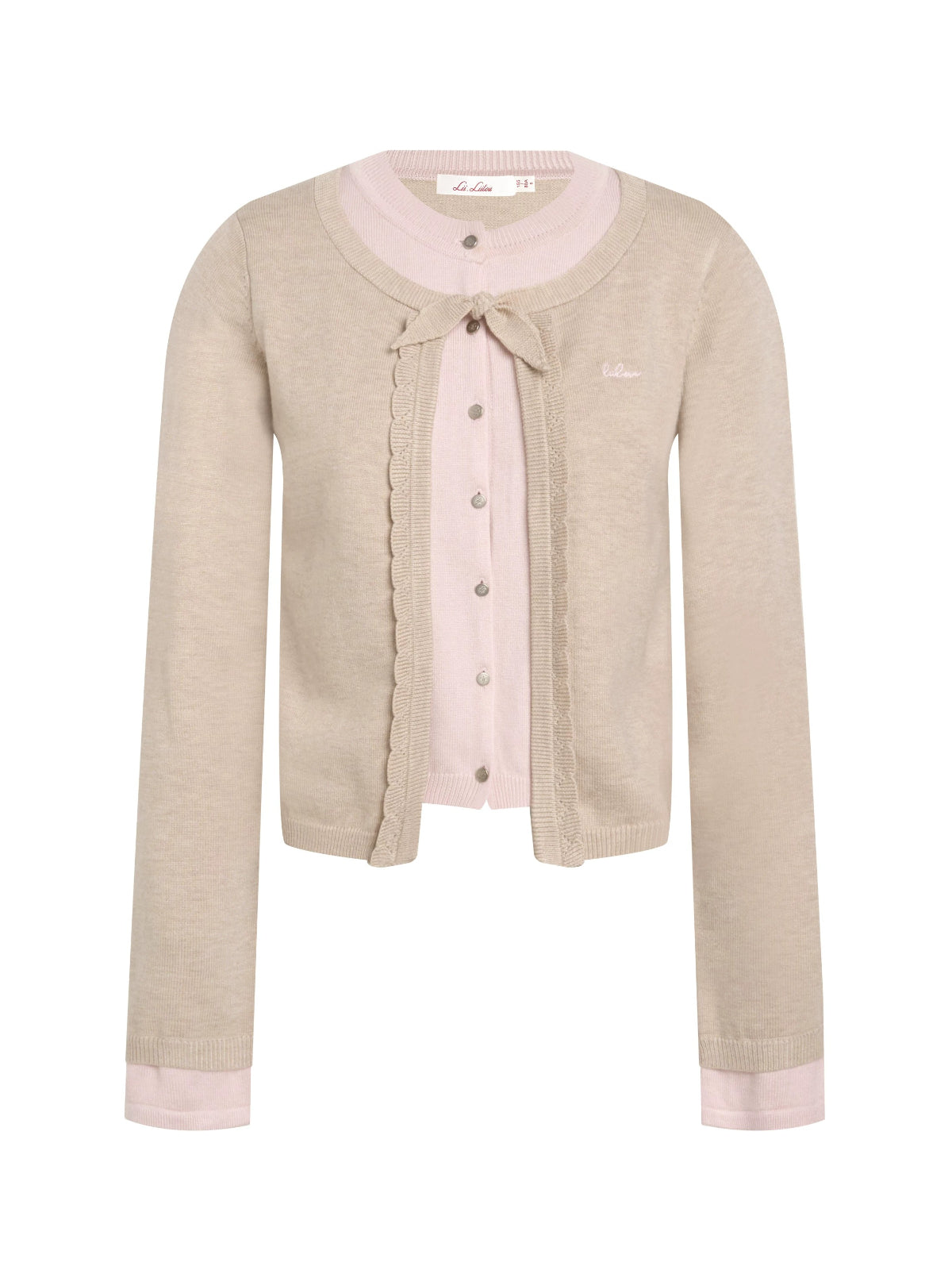 Contrast Layered Bow Knit Cardigan