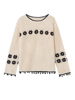 Hollow Out Pullover Crochet Crew Neck Sweater