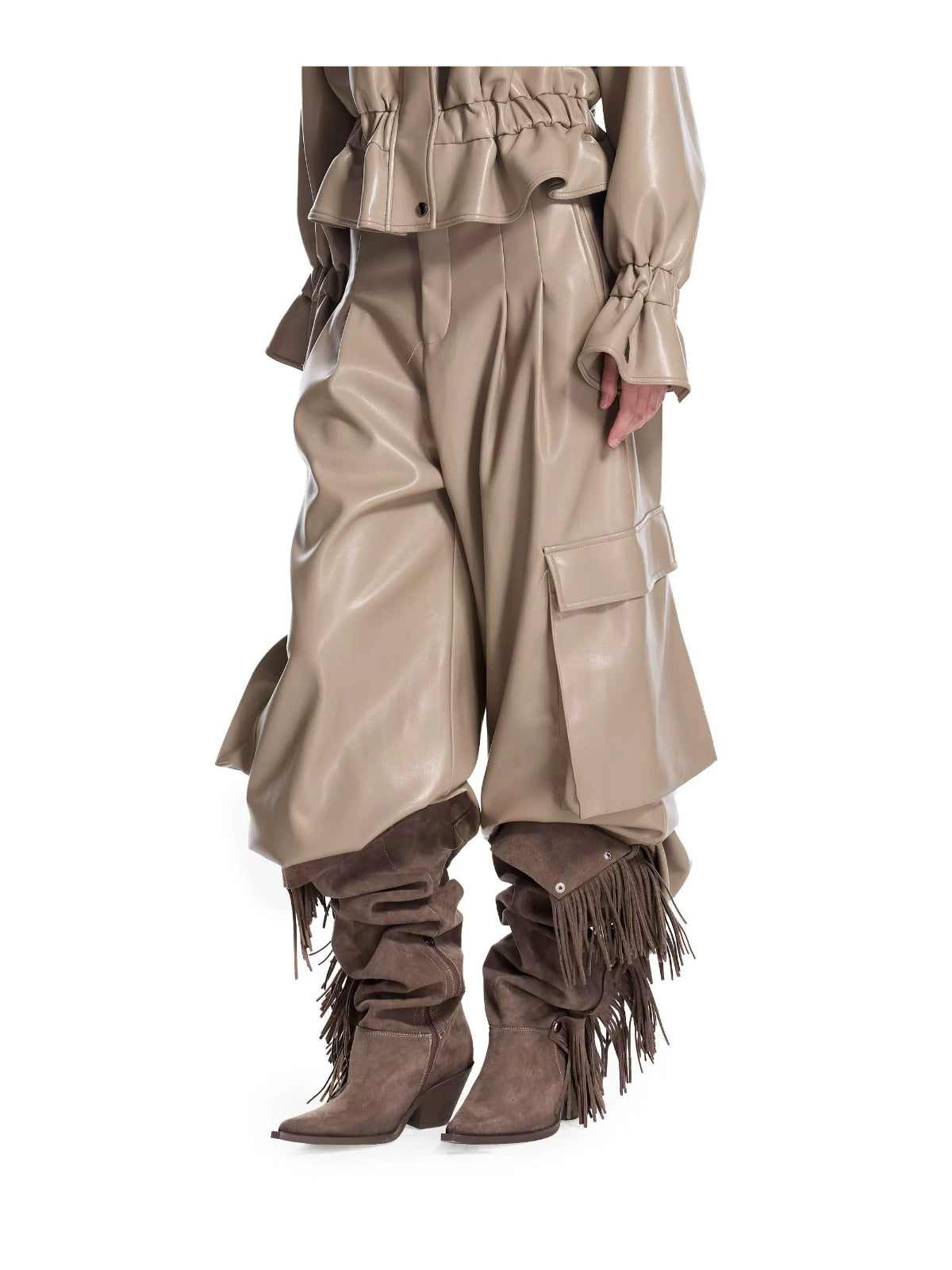 Vintage PU Cargo Wide-Leg Pants