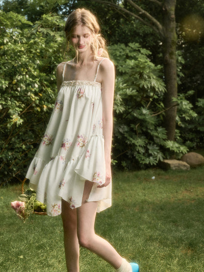 Irregular Lace Puff Dress