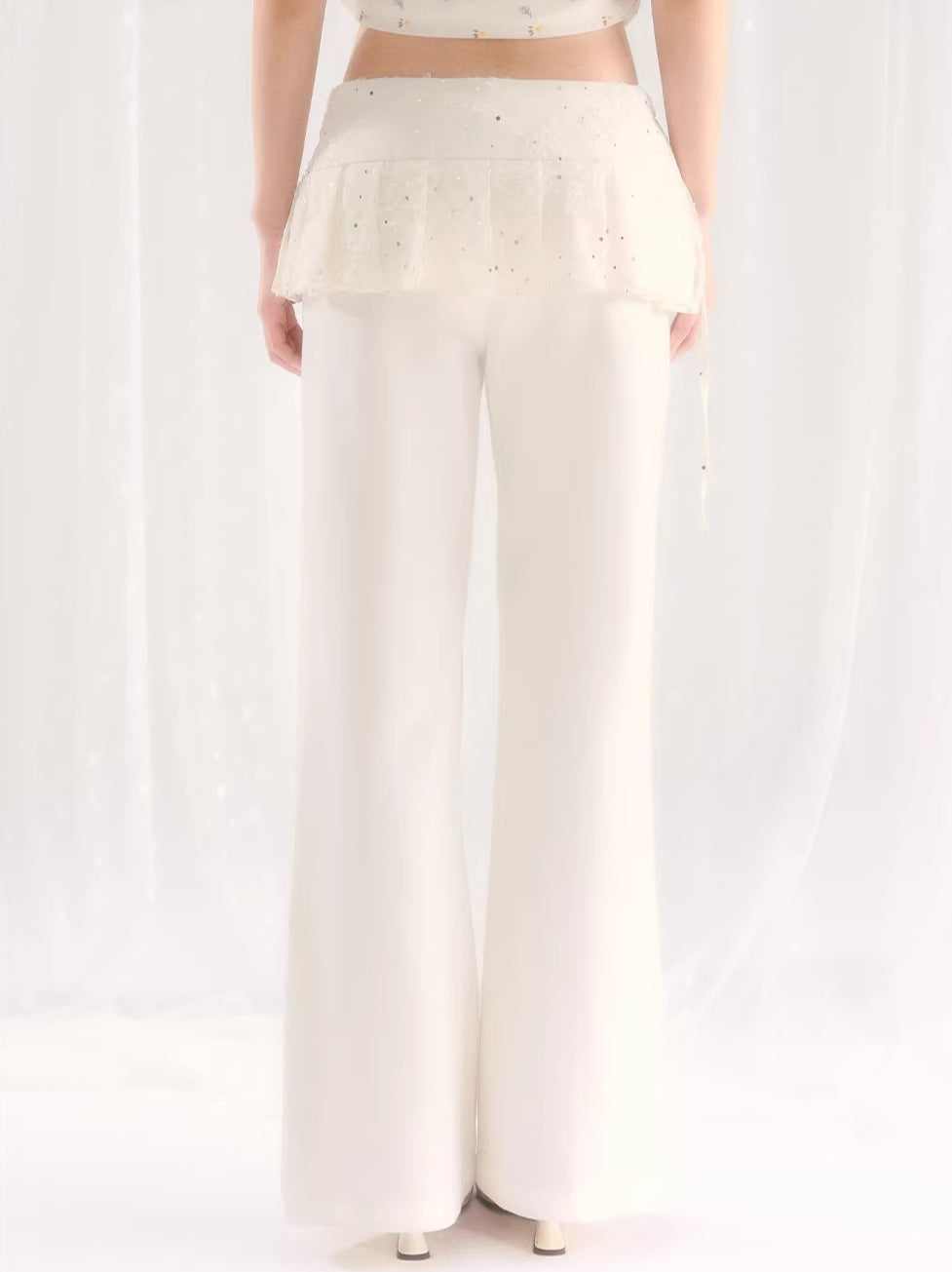 White Sequin Detachable Pants Set