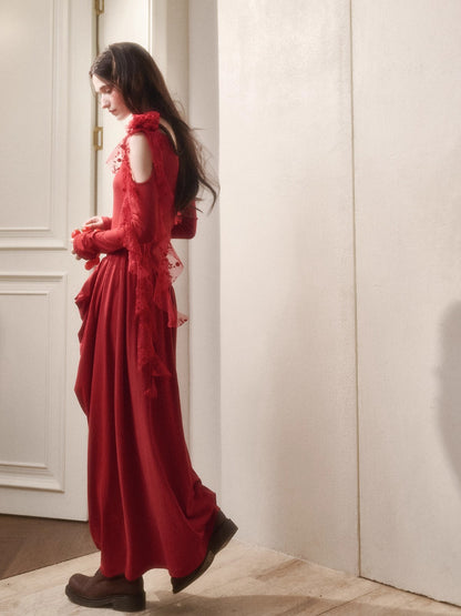 Berry Glaze Off-Shoulder Knit Maxi Dress