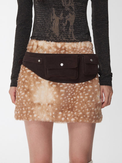 Vintage Deer Print Faux Fur Skirt