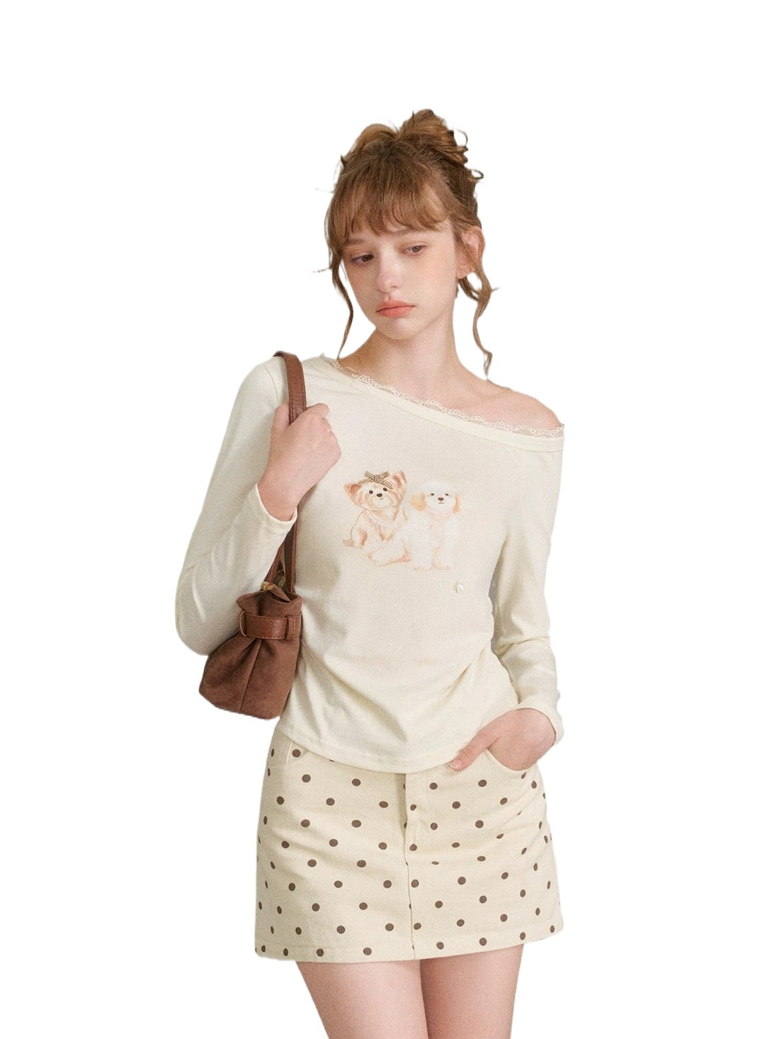 Puppy Print Lace Top
