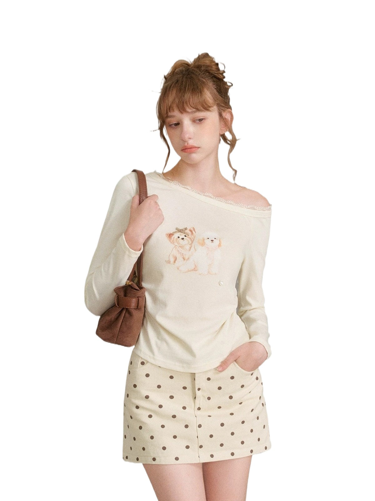 Puppy Print Lace Top