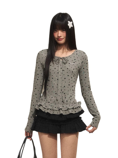 Star Ruffle Waist Knit Top