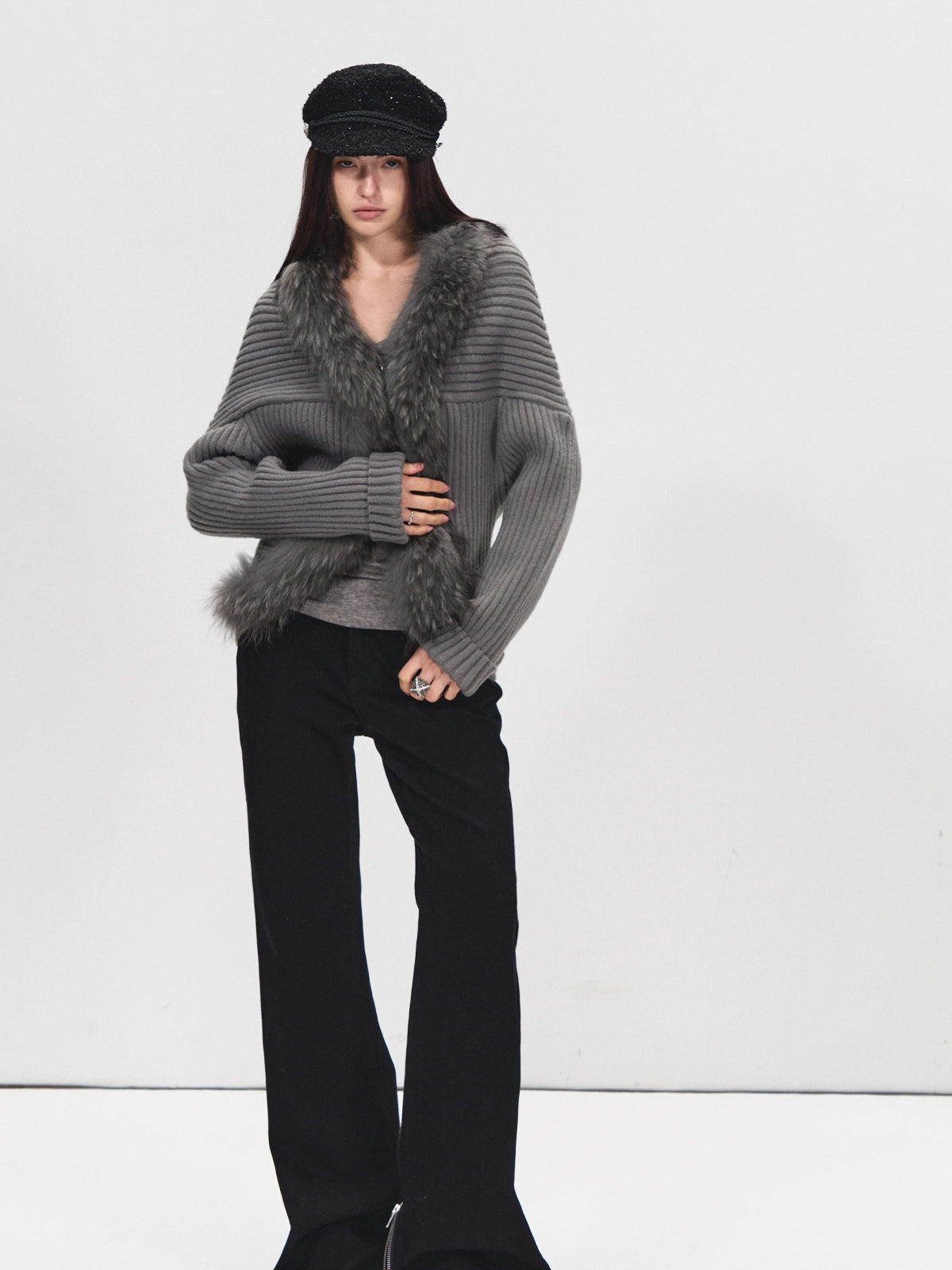 Detachable Collar Batwing Sleeve Cardigan