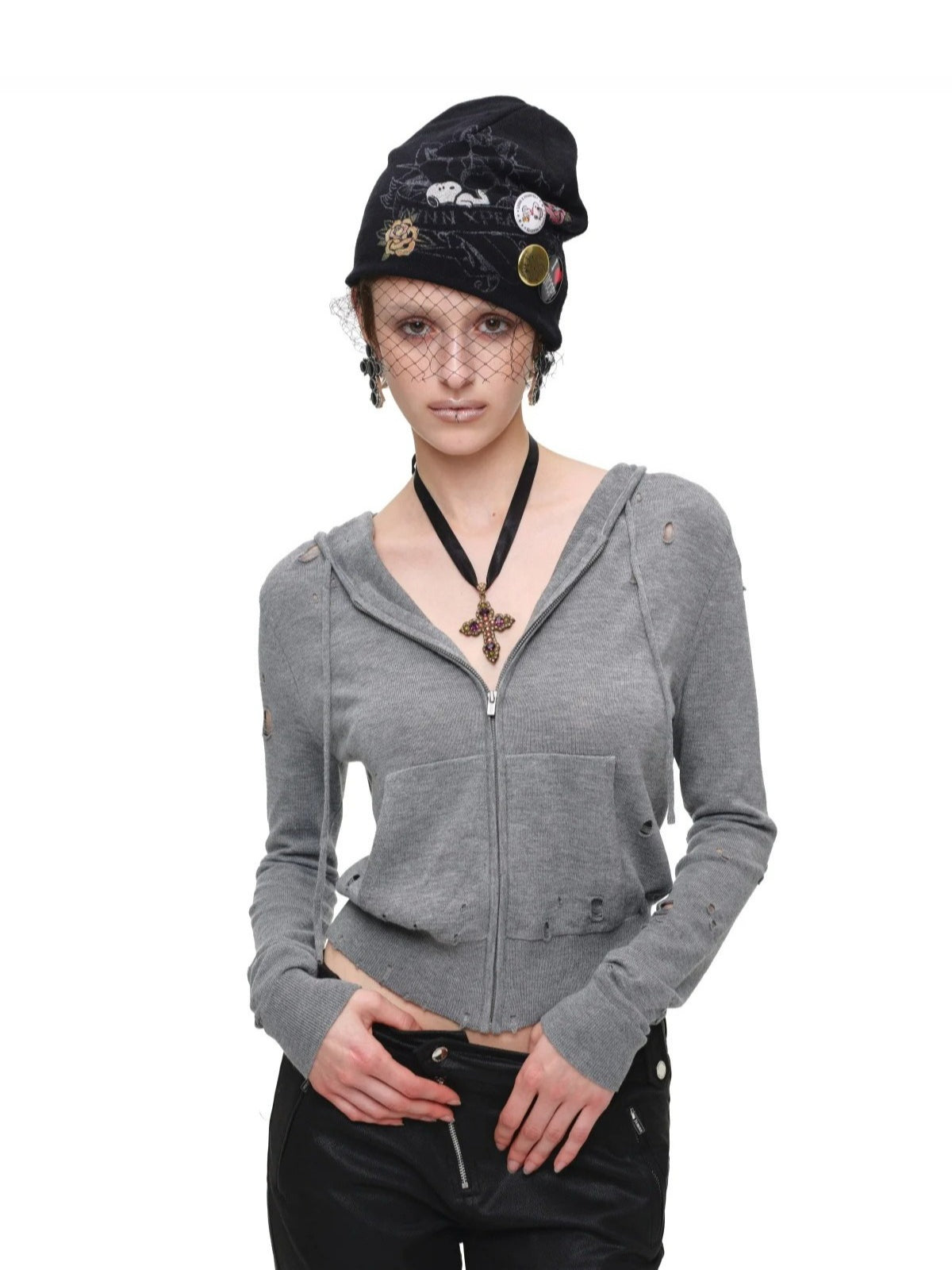 Distressed Hooded Knit Cardigan