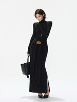 Turtleneck Tie Waist Knitted Maxi Dress