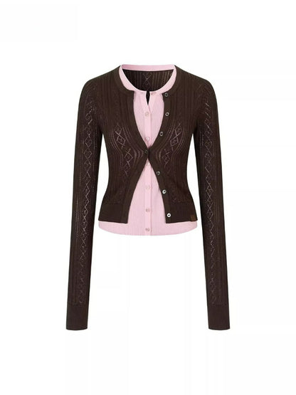 Faux Layered Colorblock Knit Cardigan