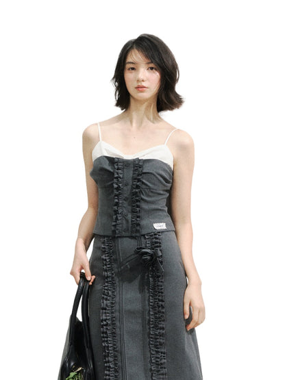 Miu-Style Lace Trimmed Camisole &amp; Skirt Set