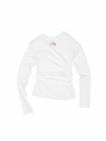 Ruched Crewneck Long-Sleeve Blouse