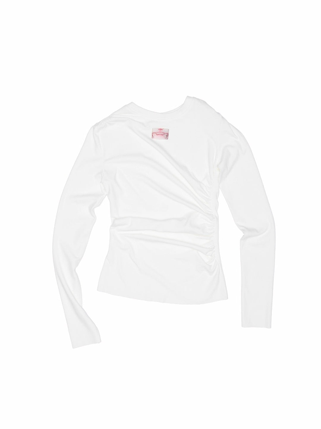 Ruched Crewneck Long-Sleeve Blouse