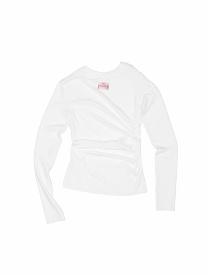 Ruched Crewneck Long-Sleeve Blouse