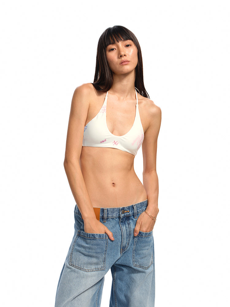 U-Neck Halter Tie-Dye Hand-Painted Print Vest