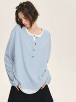 Layered Striped Henley Ruched Top