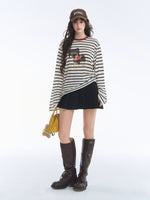 Contrast Stripe Puppy Print T-shirt