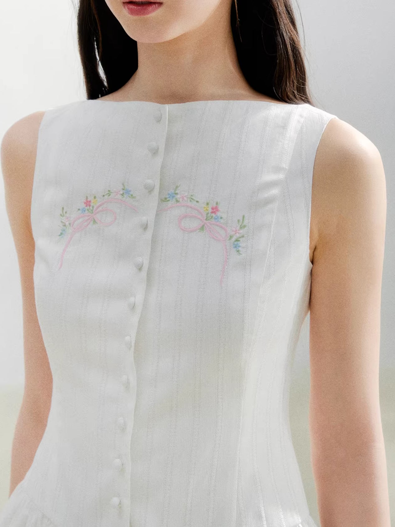 White Embroidered V-neck Dress