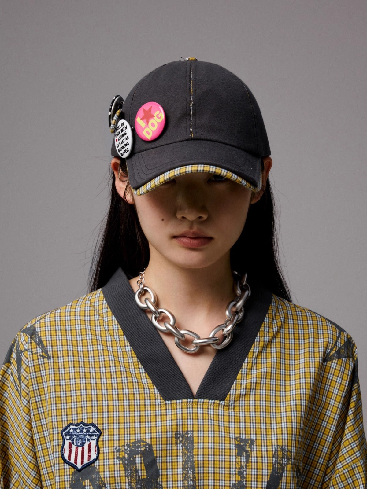 Plaid-Panel Badge Baseball Cap
