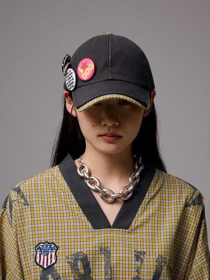 Plaid-Panel Badge Baseball Cap