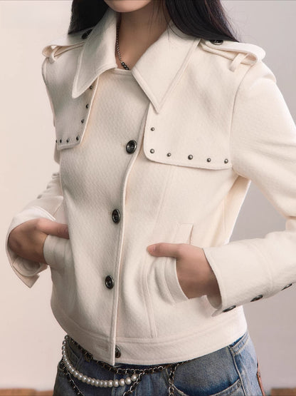Off-White Studded Decorative Cropped Jacket