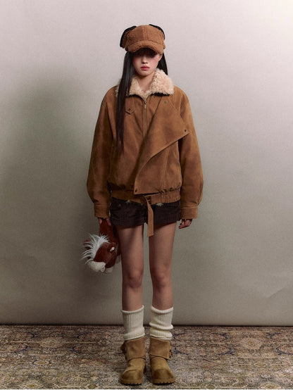 Retro Suede Shearling Moto Jacket