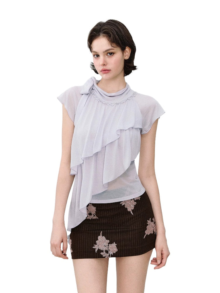 Asymmetrical Lyocell Ruffle Top