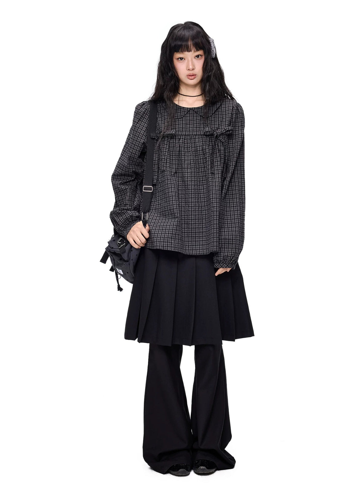 Pleated Skirt Overlay Flare Pants