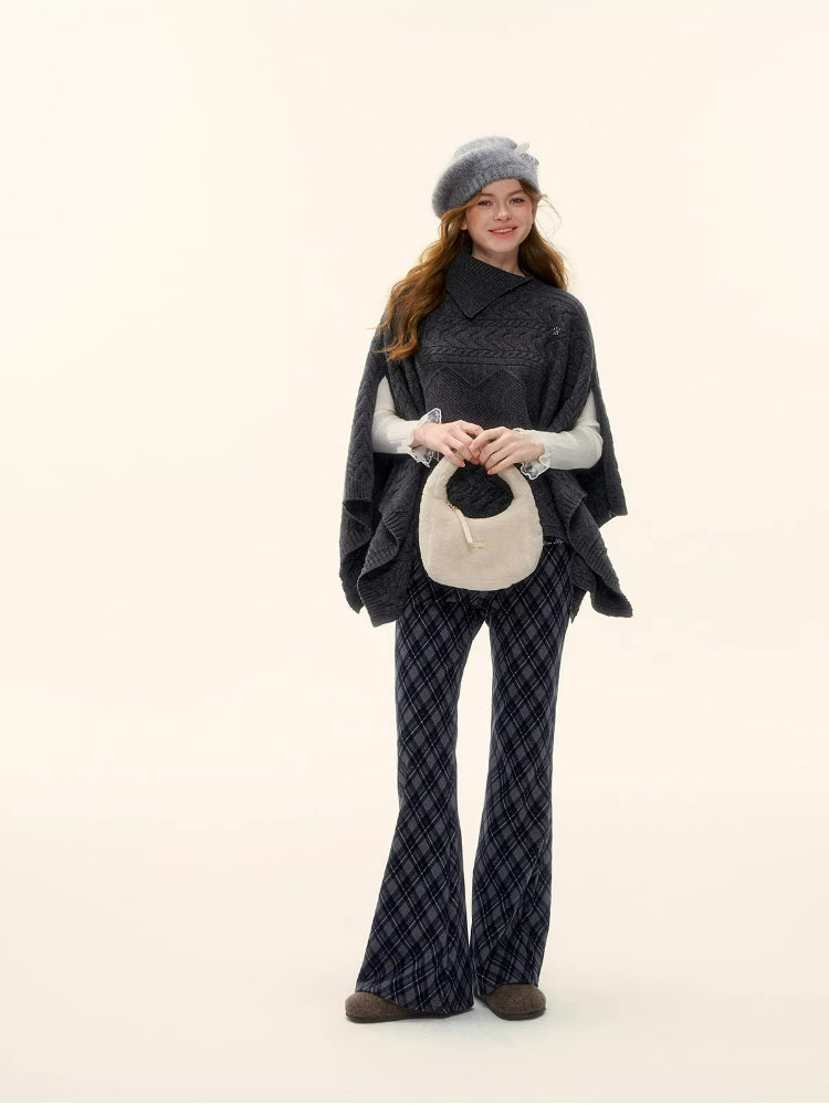 Plaid Embroidery Flared Pants