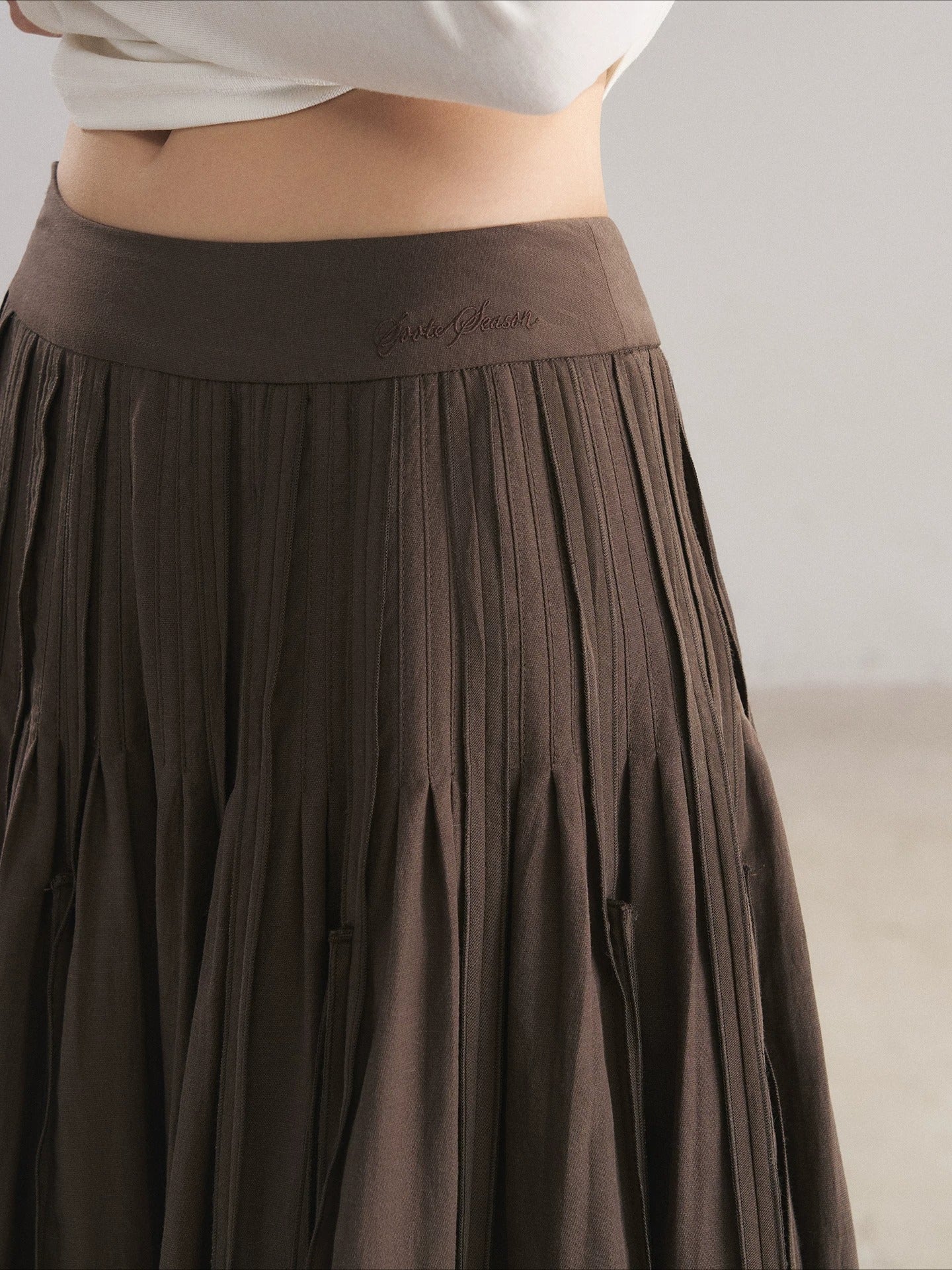Accordion Pleat A-Line Midi Skirt