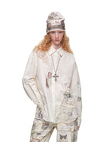 Cat Print Lace Panel Shirt