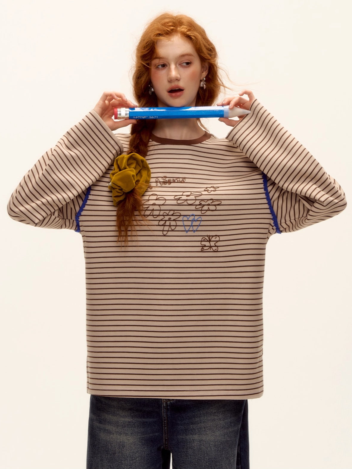 Striped Embroidered Cotton Blend T-shirt