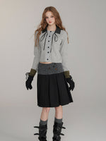 Two-Way Detachable Plaid Cropped Knit Sweater