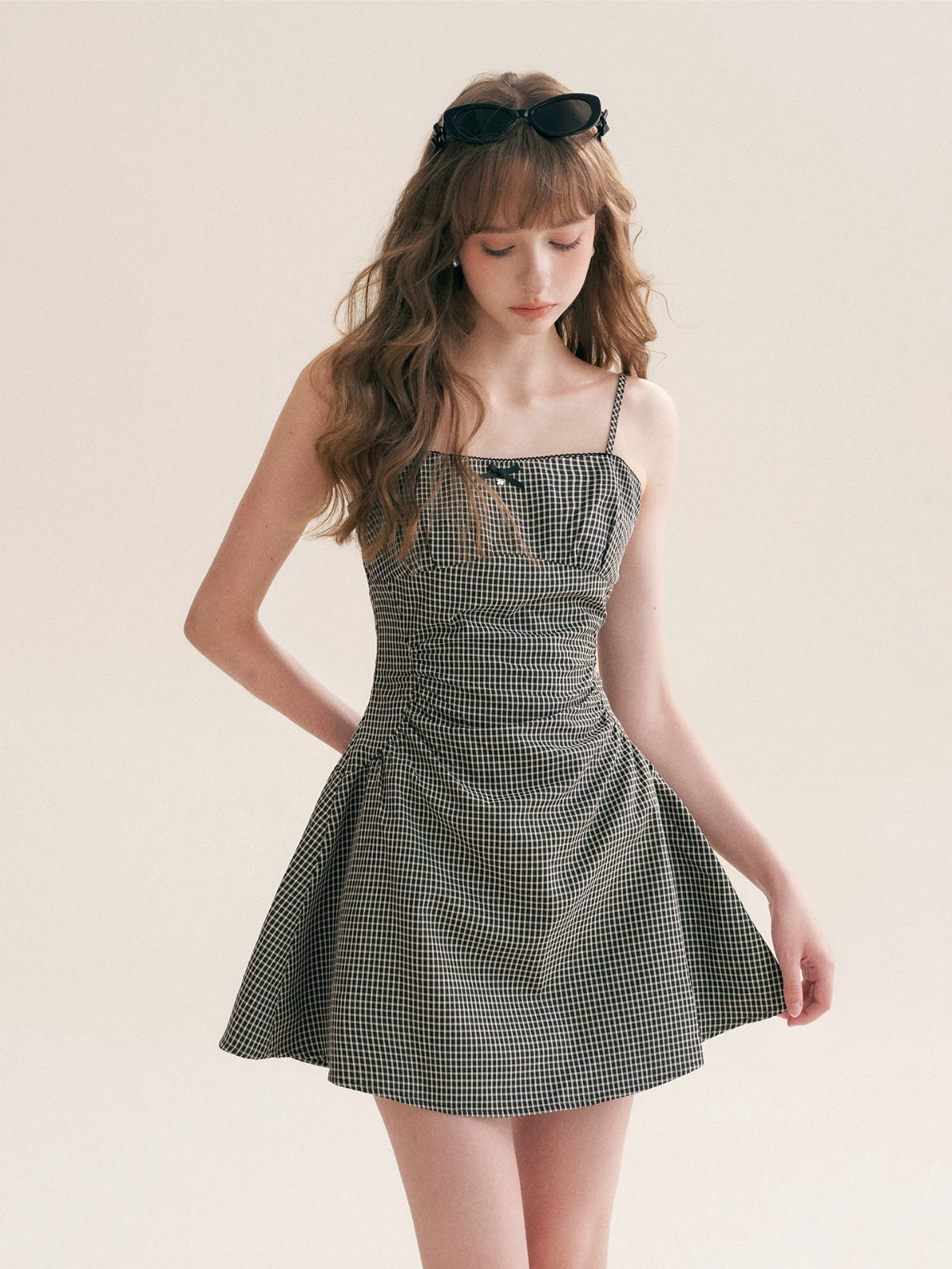 Pleated Gingham Cami Dress