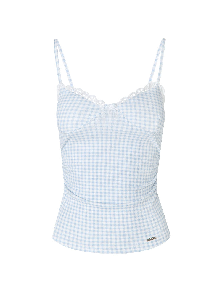 Blue Gingham Lace Camisole