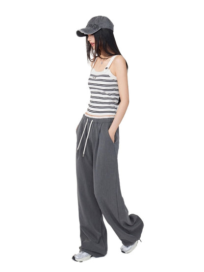 Color-Blocked Pleated Suit Wide-Leg Pants