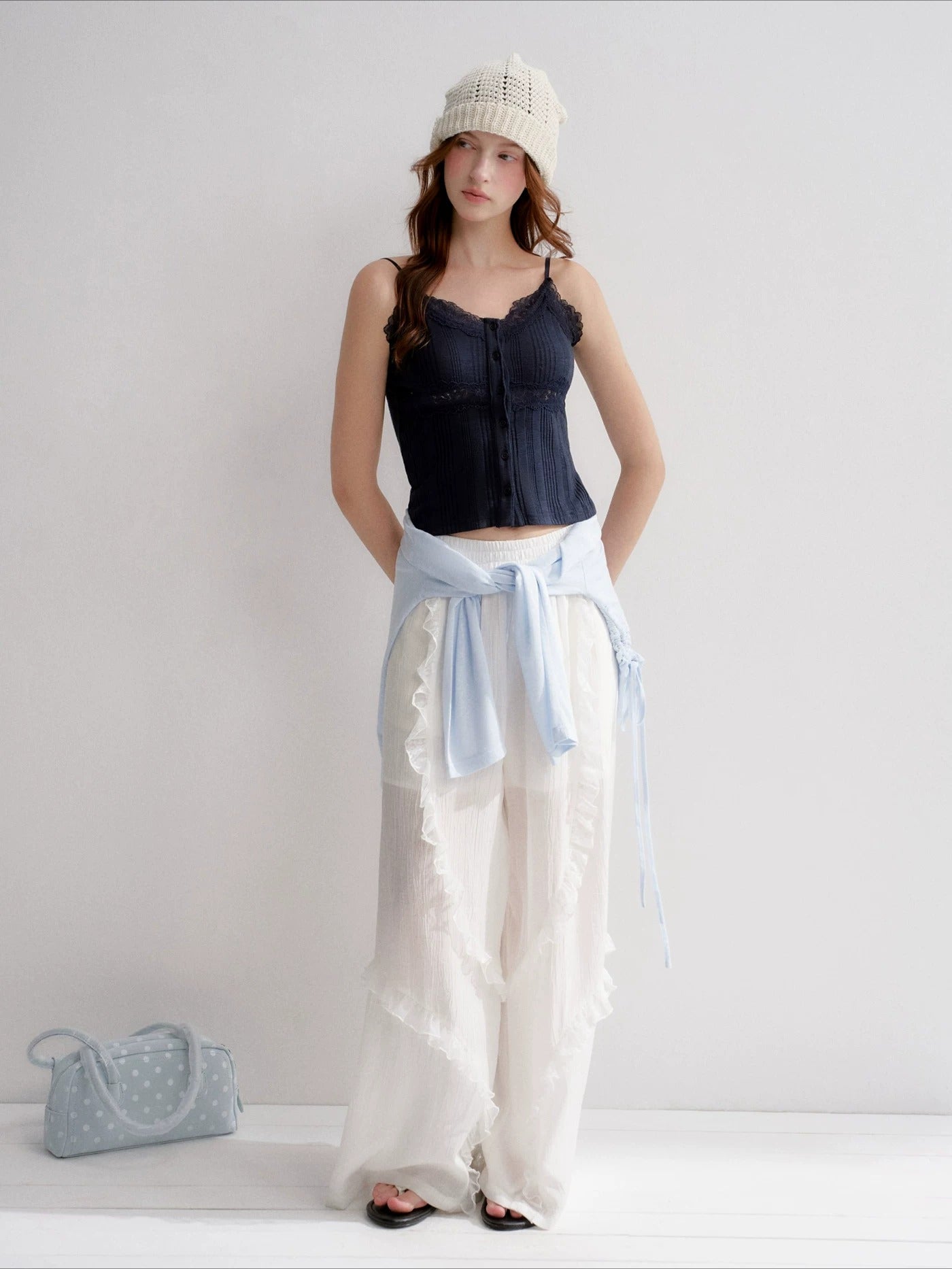 White And Blue Lace Trim Tank