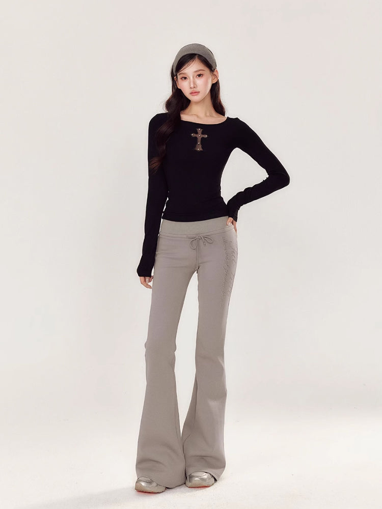 Embroidery Hollow Cross Long Sleeve Top