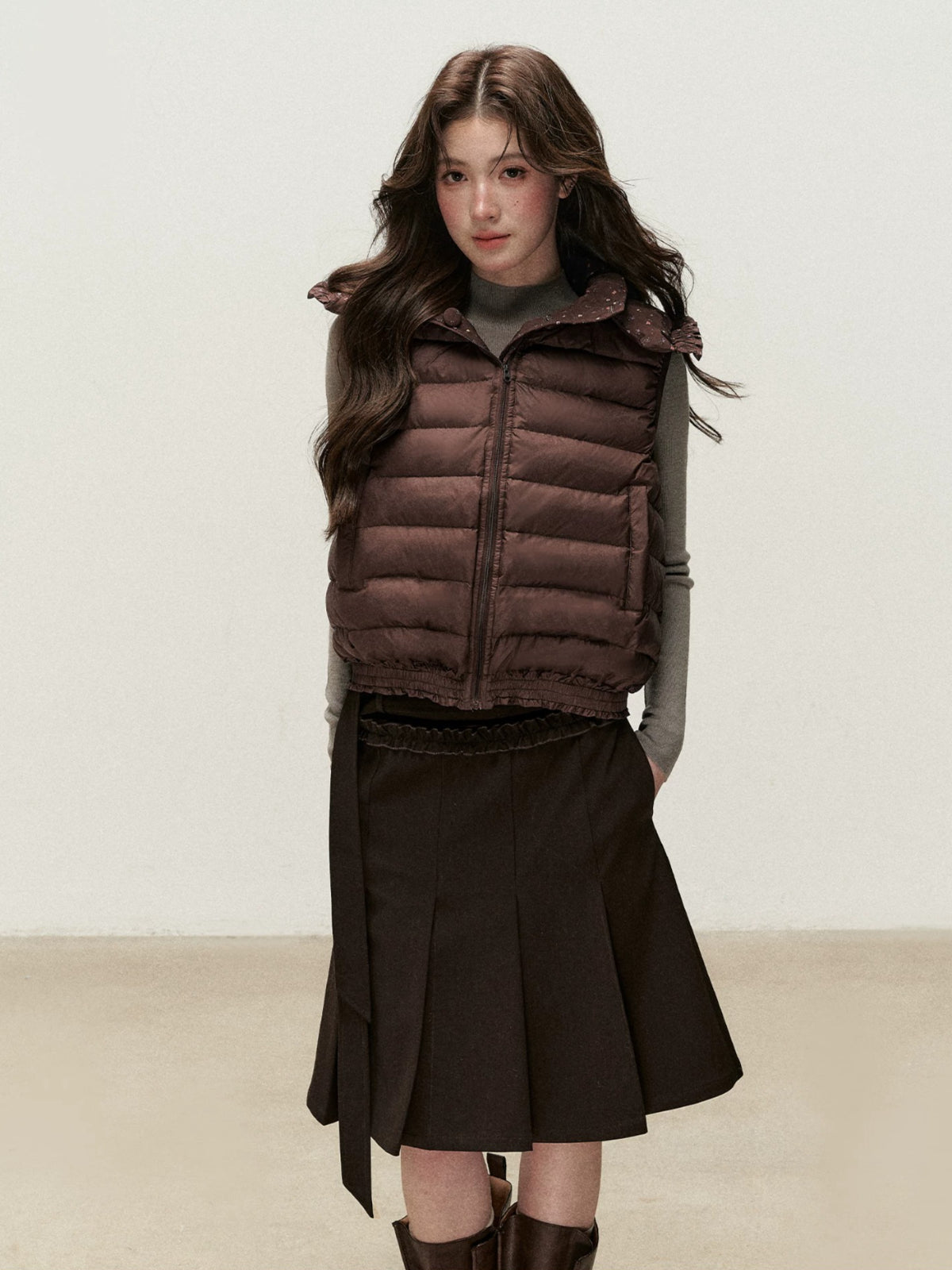 Reversible Floral Detachable Hood Down Vest